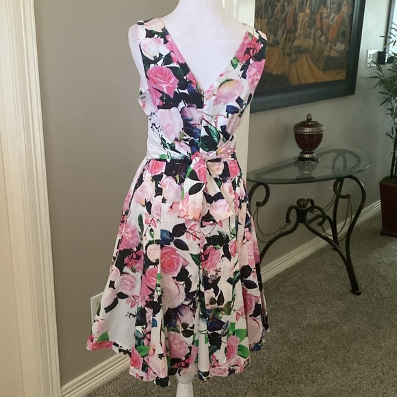 Betsey Johnson Pink & Green Te Party Cotton Sleeveless V-Neck Midi Dress size 6 - Picture 7 of 17